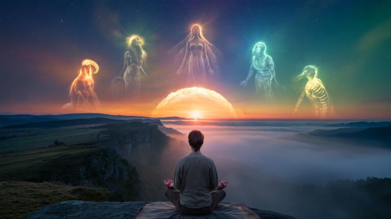 Illustration von fünf Sternzeichen, die ab dem 19. März 2026 spirituelle Erleuchtung erleben