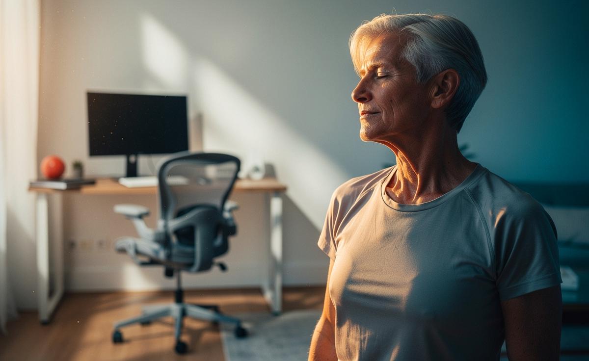 Ab 59 Jahren empfehlen Physiotherapeuten diese kurze Nackenübung für entspannte Schultern.