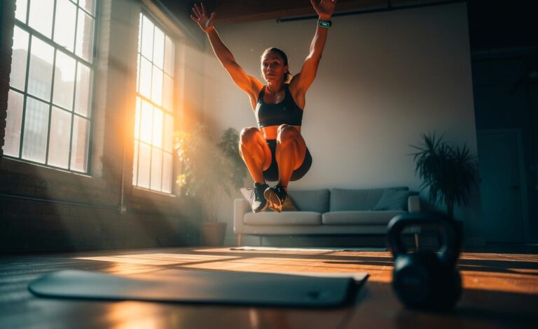Illustration von [der zeiteffizienten Ganzkörperübung Burpee im HIIT-Format]
